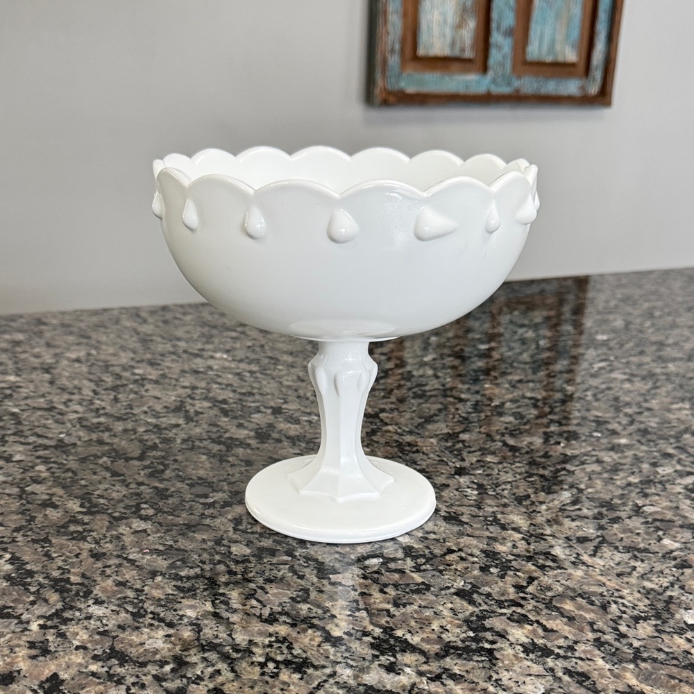 Indiana milk glass vintage White Scalloped Milk Glass Compote candy dish vase
